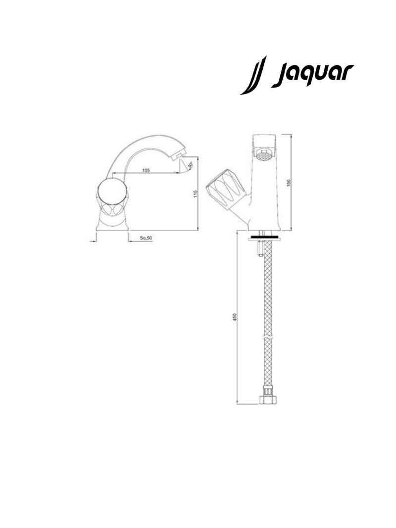 Jaquar - CON-CHR-123BKN - Swan Neck Tap (Left Hand Operating Knob) - Technical Image