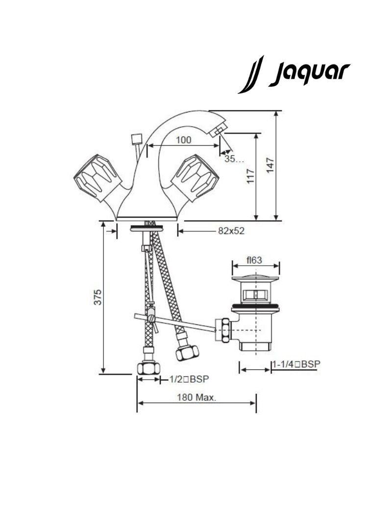 Jaquar CON-CHR-127BKN - Swan Neck Tap (right hand operation) - Technical Image