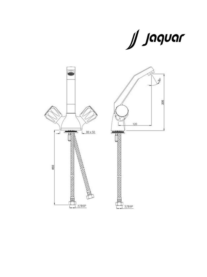 Jaquar CON-CHR-319KNB - Sink Mixer with Raised J Shaped Swinging Spout (Table Mounted) - Technical Image - Bathroom Nepal