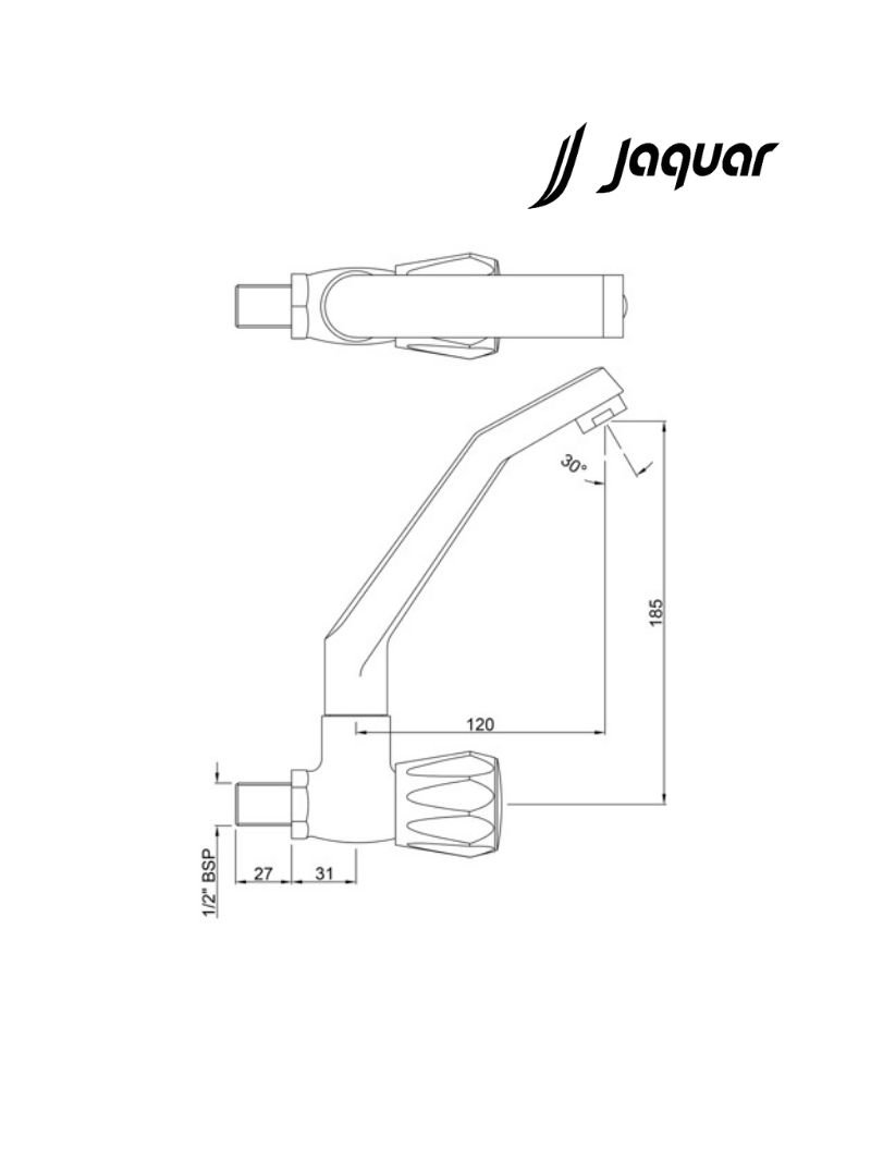 Jaquar CON-CHR-357KN - Sink Cock with Raised J-Shaped Swinging Spout (Table Mounted Model) - Technical Image