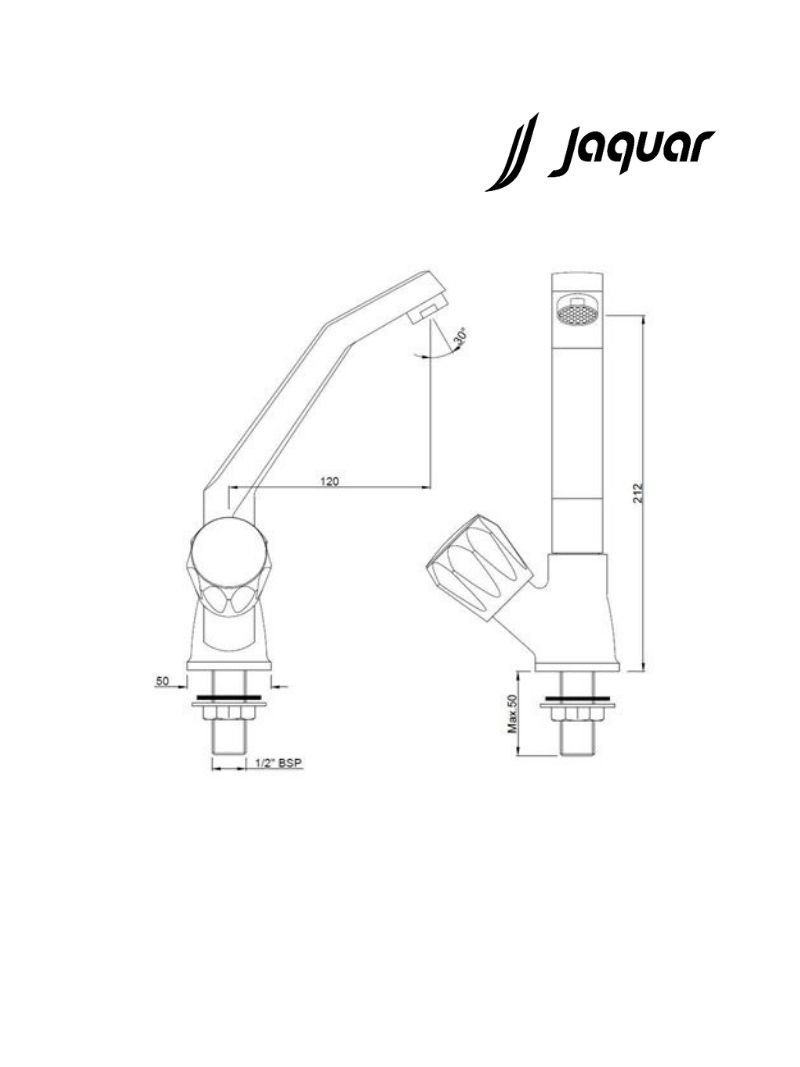 Jaquar CON-CHR-359KN - Sink Cock with Raised J-Shaped Swinging Spout (Table Mounted Model) - Technical Image